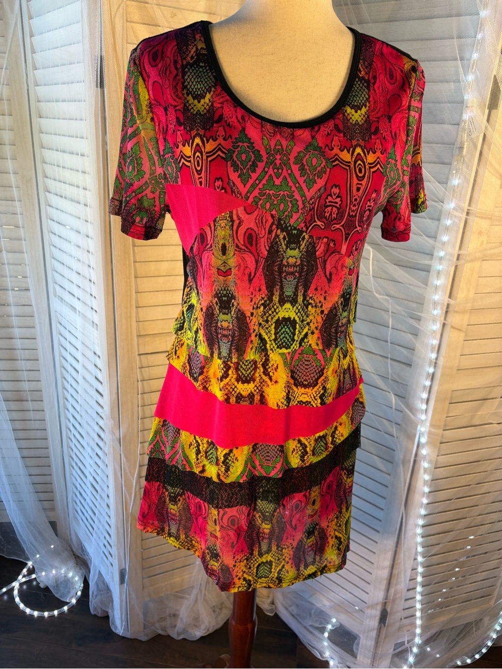 CALEA Black Knit Top with snake print